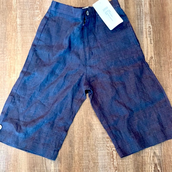 Linen navy blue shorts & white linen pin-striped shirt set - Picture 3 of 4